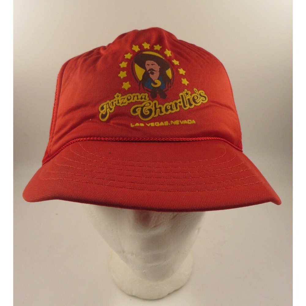 Vtg Arizona Charlie's Casino Red Cap Hat Las Vegas Foam Front Mesh Back Trucker